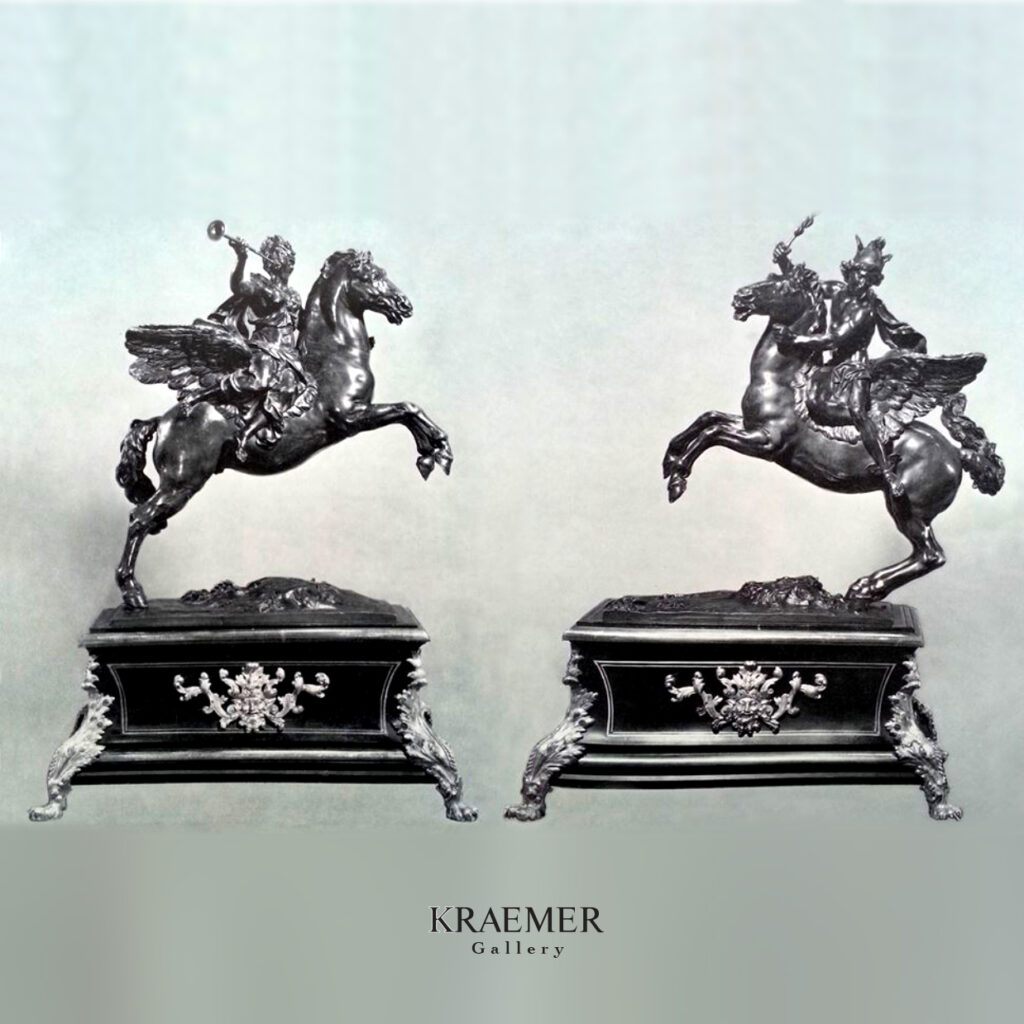 Mercure à Cheval sur Pégase et La Renommée à Cheval sur Pégase Époque Louis XIV Atelier d’Antoine Coysevox