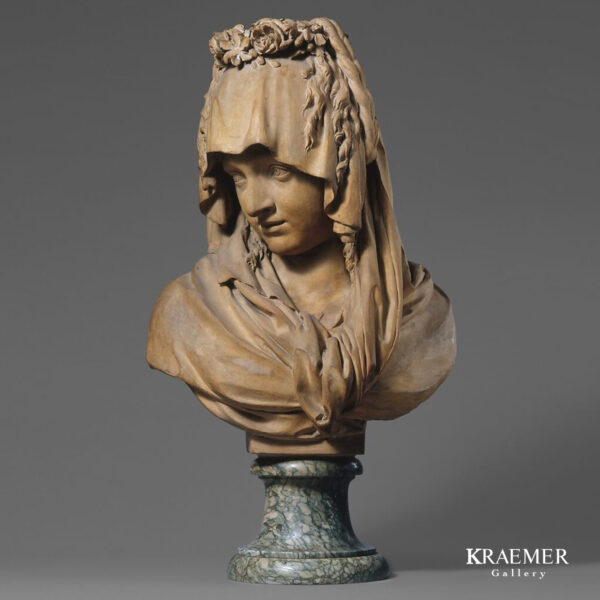 Buste de jeune fille voilée et couronnée de fleurs Pierre Julien (Français, St-Paulien, près du Puy-en-Velay 1731–1804 Paris) 1779 Terre cuite 45,7 × 31,8 × 27,9 cm