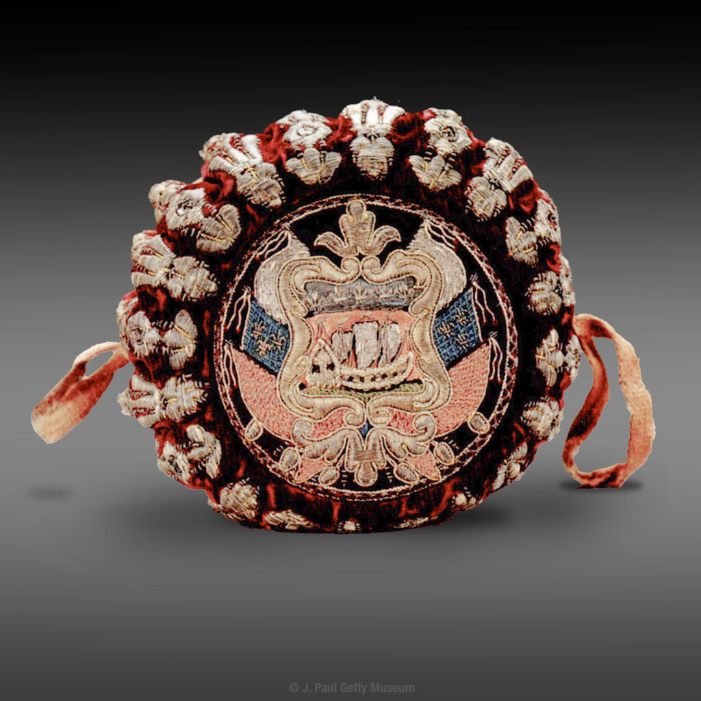 Bourse de jeu. Velours et broderie de soie et de fil d'argent