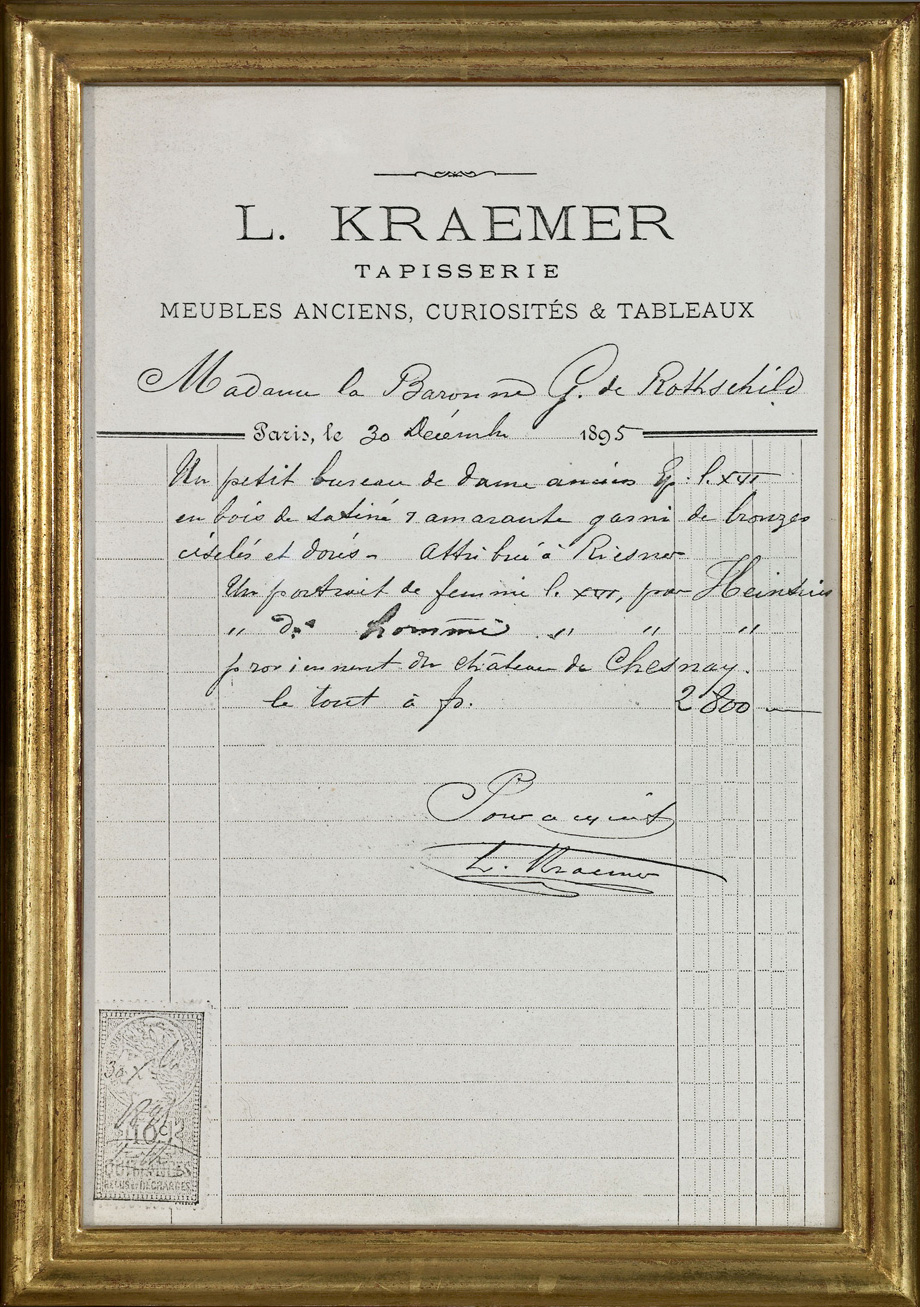 Facture-premiere-kraemer2 Facture établie au nom de la Baronne Gustave de Rothschild en 1895.