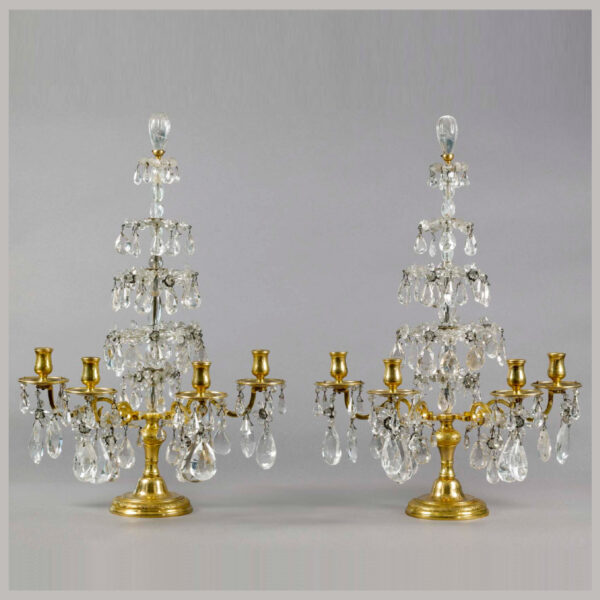 Paire de girandoles en bronze doré et cristal Époque Louis XIV 18e siècle