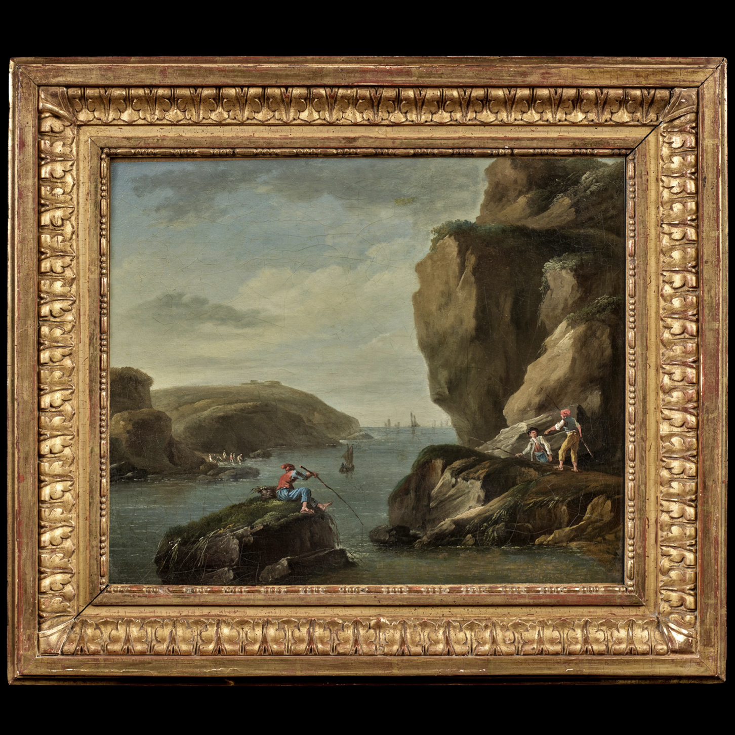 Personnages et embarcations près de la côte