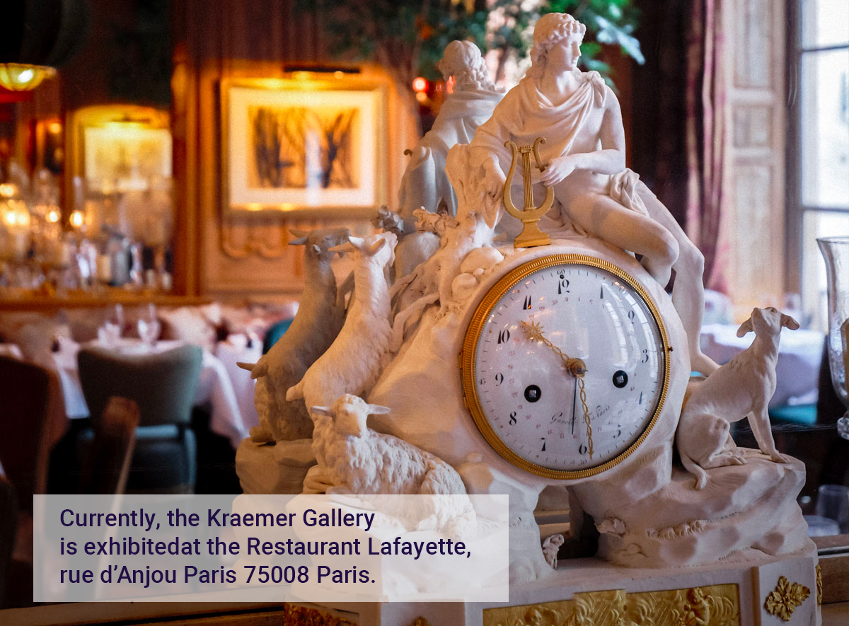 Currently, the Kraemer Gallery is exhibited at the Restaurant Lafayette, rue d’Anjou Paris 75008 Paris.