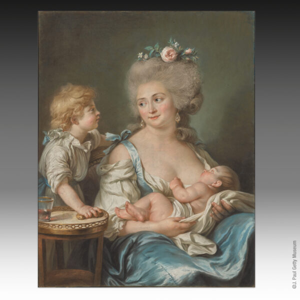 Portrait de Madame Charles Mitoire avec ses enfants - 1783 Adélaïde Labille-Guiard (1749 - 1803) Pastel, sur trois feuilles de papier bleu, marouflées sur toile (Recto, en bas à gauche : "Labille f Guyard 1783")